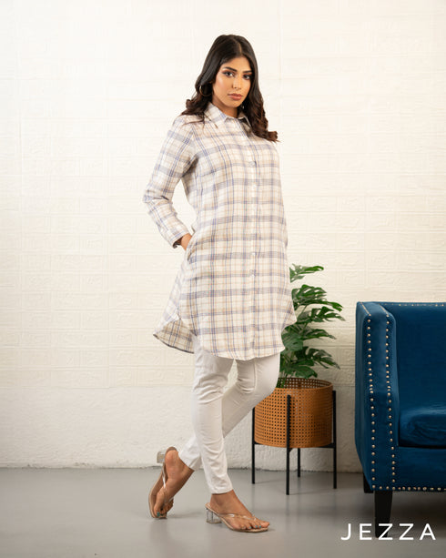 Casual Cotton Long Sleeve Tunic Top – Above Knee Length 70762